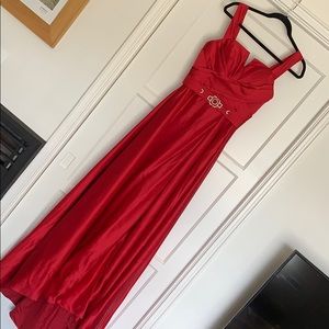 Fabulous floor length red satin dress!!